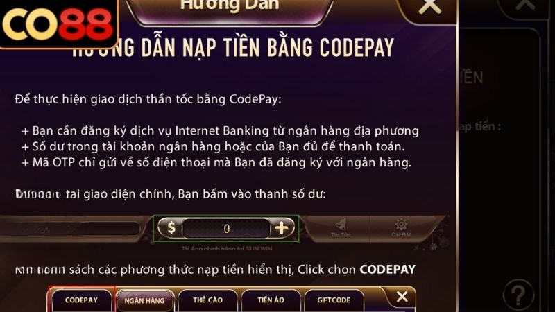 Nạp Tiền CO88 Đơn Giản, An Toàn Và Siêu Tốc Cho Người Chơi Lưu ý quan trọng khi nạp tiền